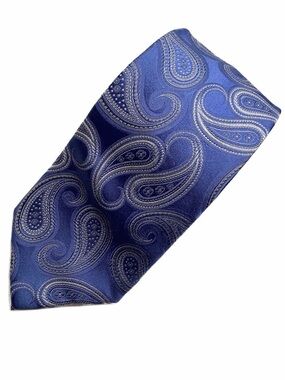 MICHAEL KORS Silk Tie Blue White Woven Paisley Corporate Wide